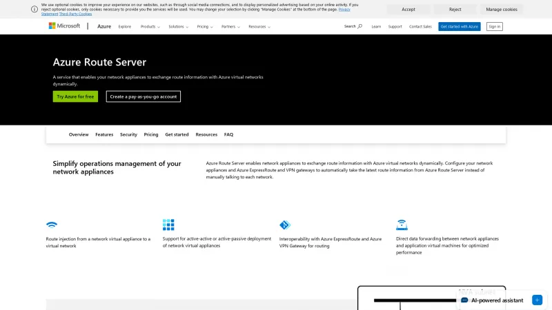 Homepage of Azure Route Server