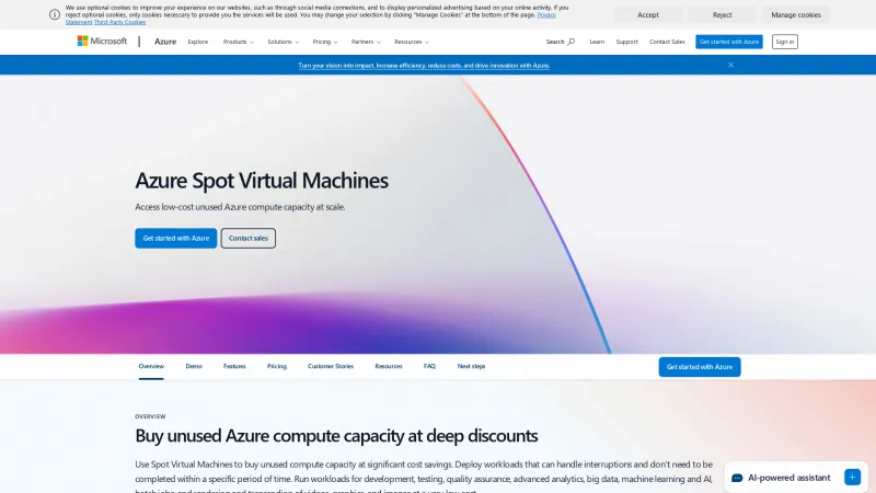 Homepage of Azure Spot Virtual Machines