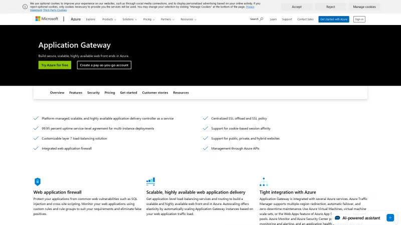 Homepage of Azure Application Gateway