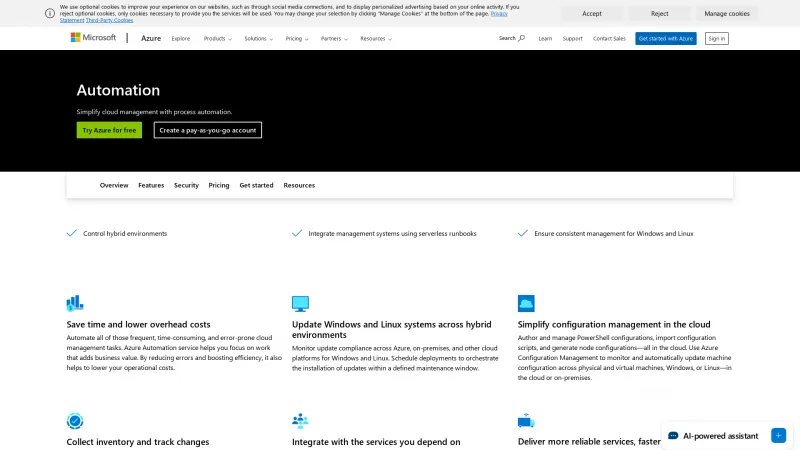 Homepage of Azure Automation