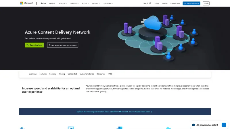 Homepage of Azure CDN