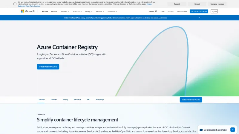 Homepage of Azure Container Registry