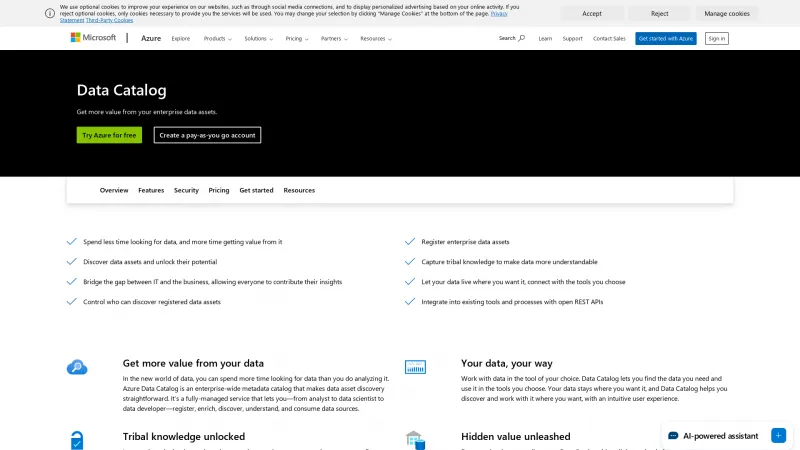 Homepage of Azure Data Catalog