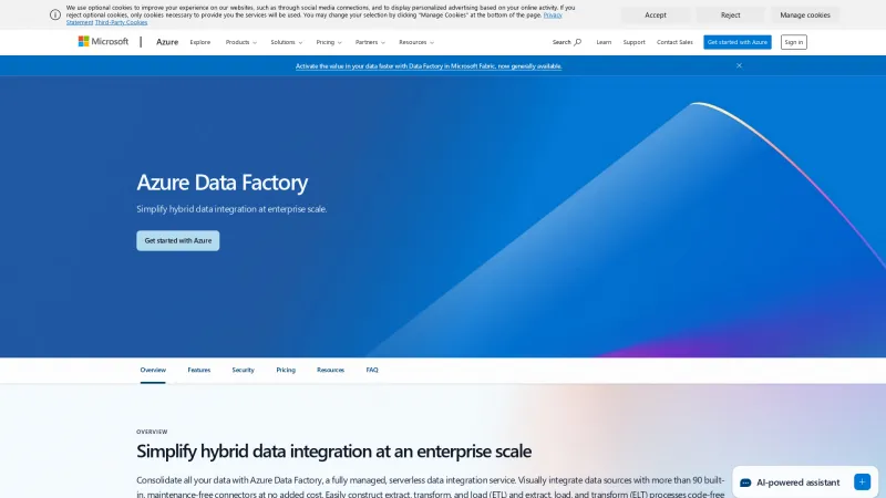 Homepage of Azure Data Factory