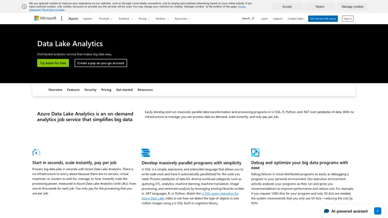 Homepage of Azure Data Lake Analytics