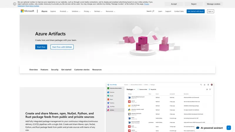 Homepage of Azure Artifacts