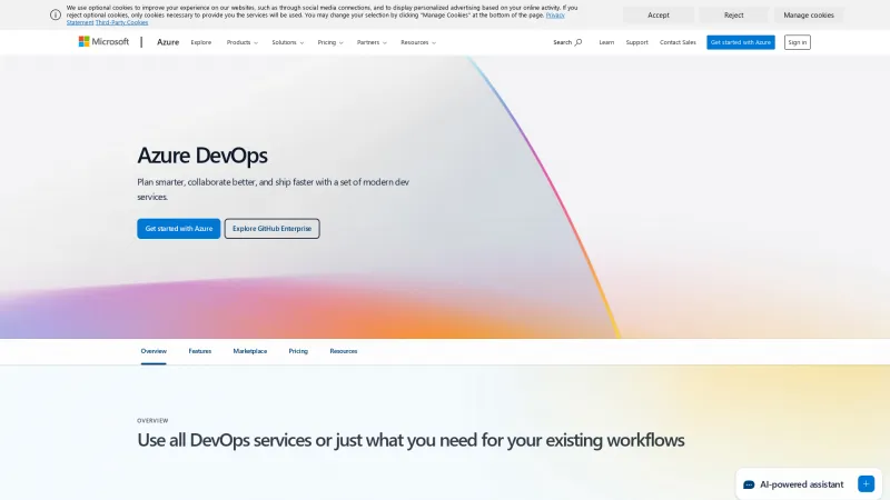 Homepage of Azure DevOps Server