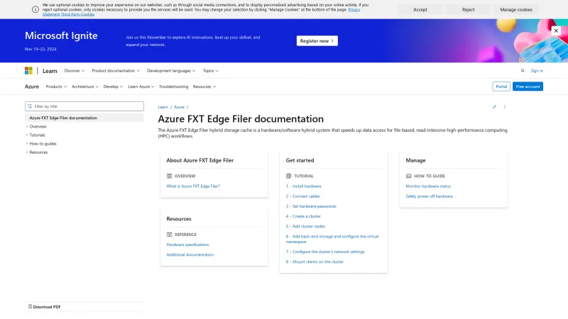 Homepage of Azure FXT Edge Filer