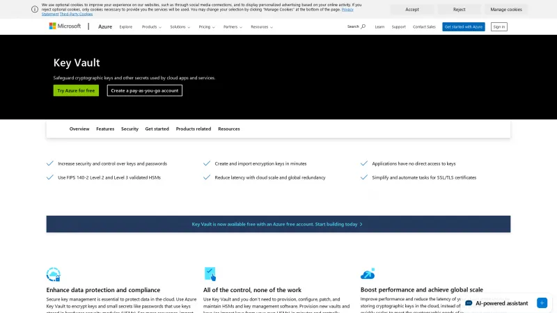 Homepage of Azure Key Vault