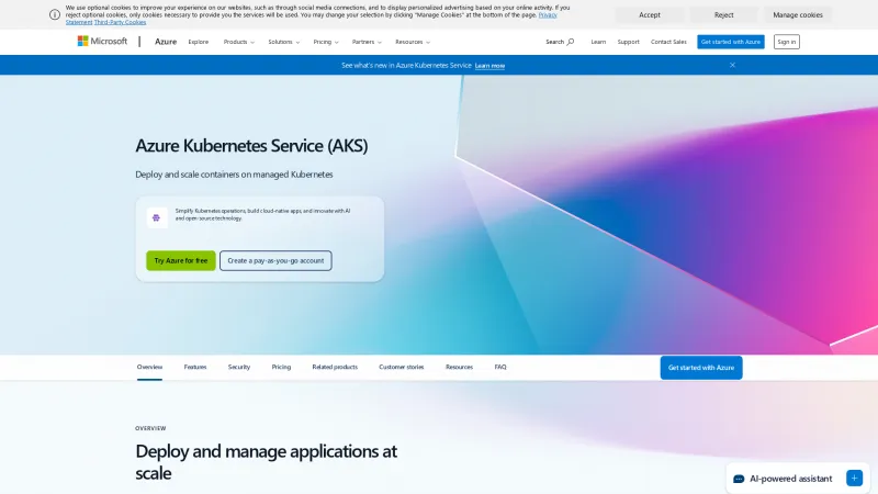 Homepage of Azure Kubernetes Service (AKS)