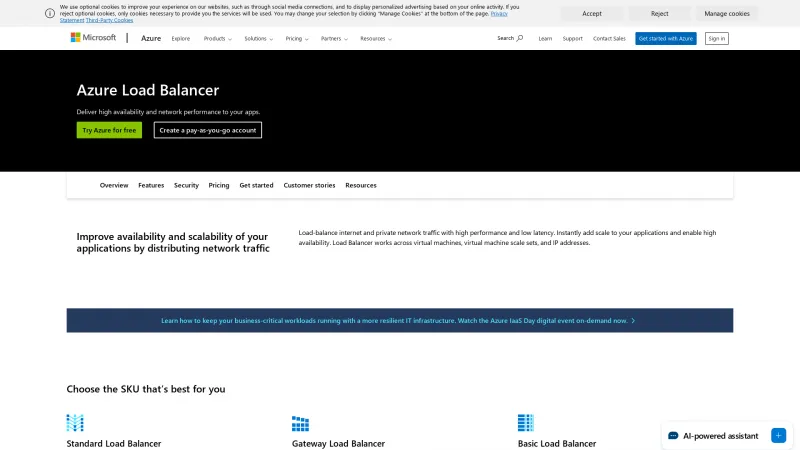 Homepage of Azure Load Balancer