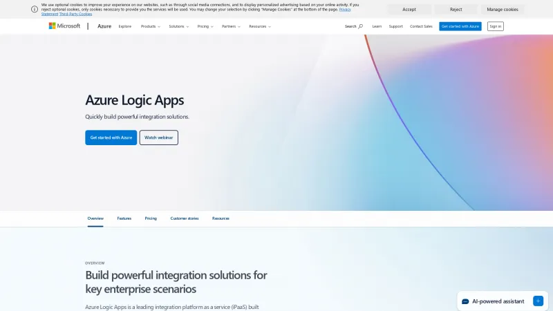 Homepage of Azure Logic Apps