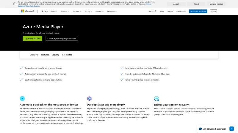 Homepage of Azure Media Player