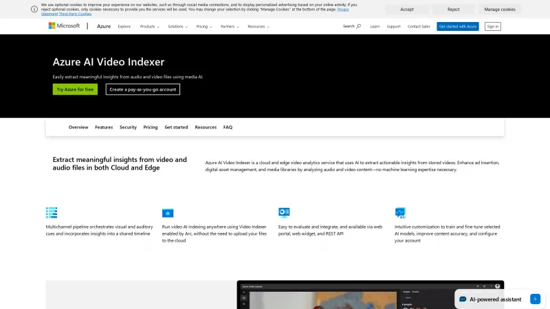 Homepage of Azure Video Indexer