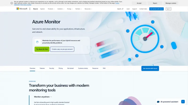 Homepage of Azure Monitor