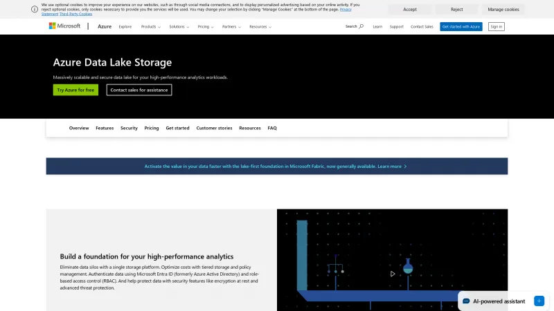 Homepage of Azure Data Lake Storage