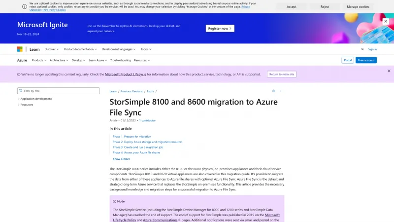 Homepage of Azure StorSimple