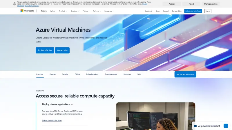 Homepage of Azure Virtual Machines