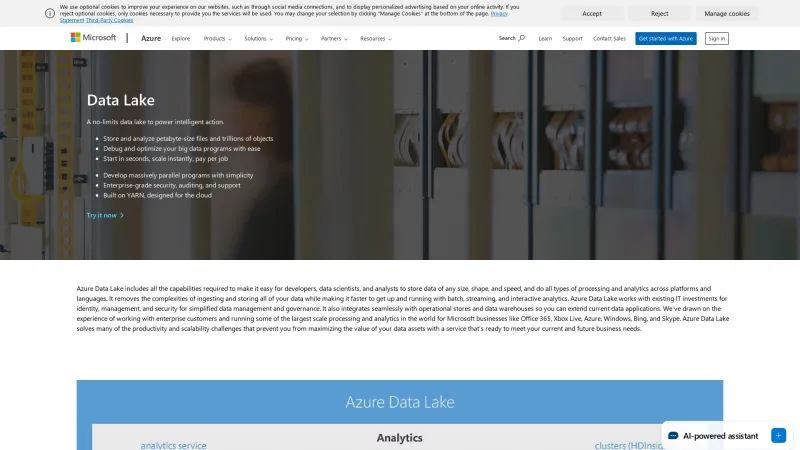 Homepage of Azure Data Lake