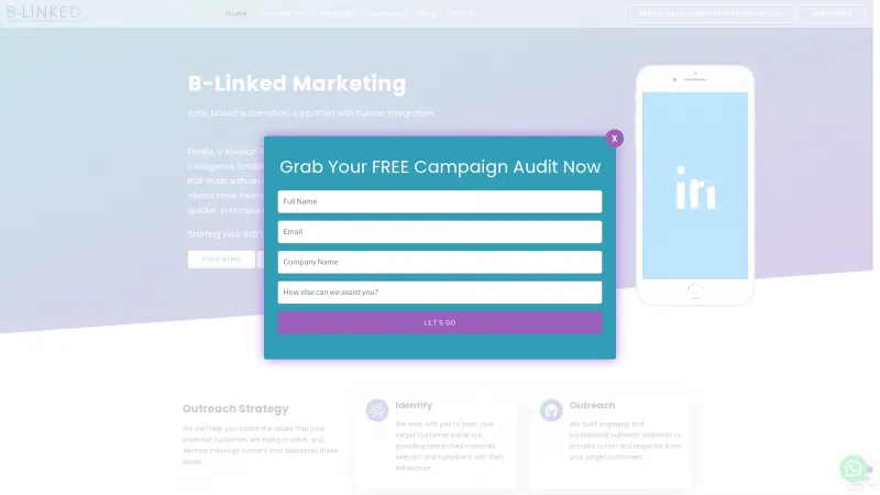 Homepage of B-Linked Marketing