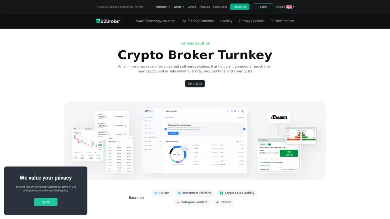 Homepage of B2Broker Crypto Broker Turnkey