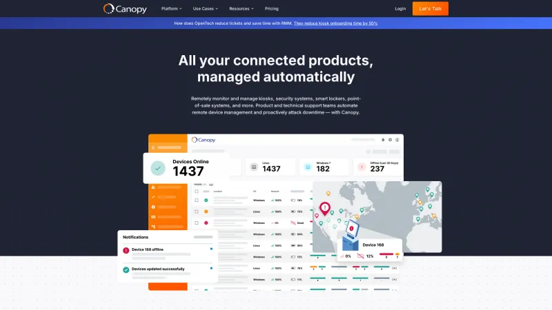 Homepage of Canopy IoT Platform