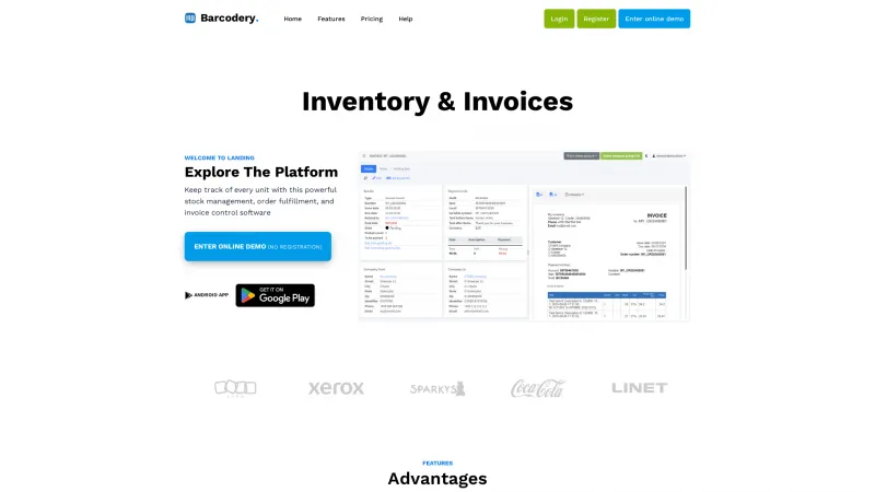 Homepage of Barcodery