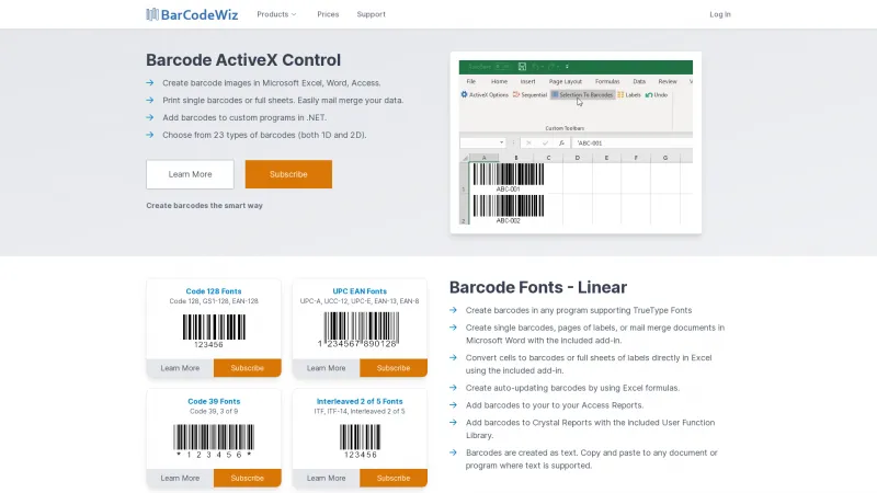 Homepage of BarCodeWiz OnLabel