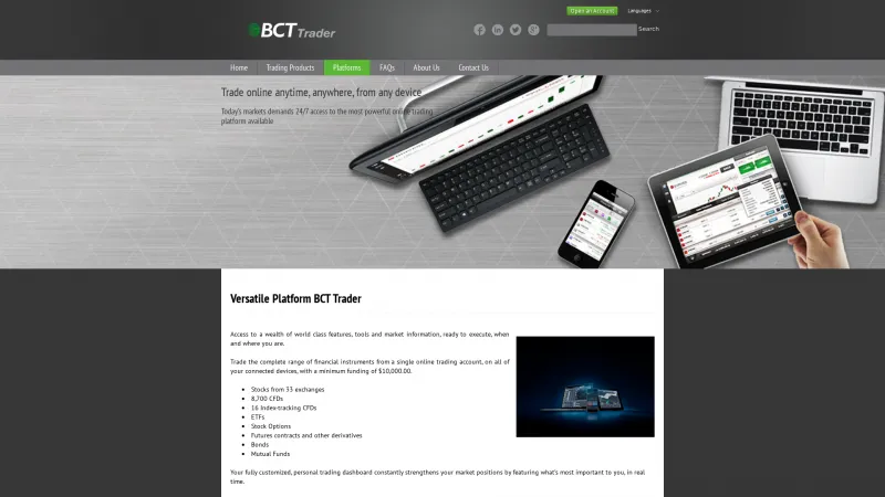 Homepage of BCT Trader