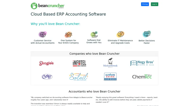 Homepage of Bean Cruncher Accounting