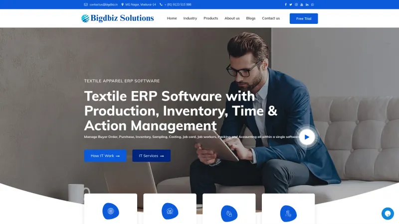 Homepage of Bigdbiz Textile Apparel Management System