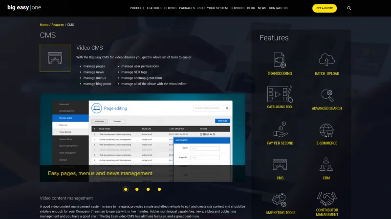 Homepage of Big Easy CMS
