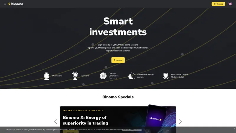 Homepage of Binomo