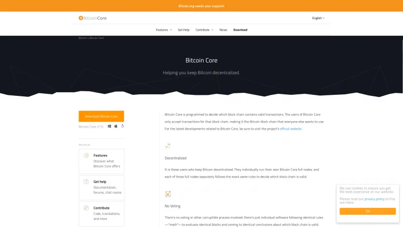 Homepage of Bitcoin Core