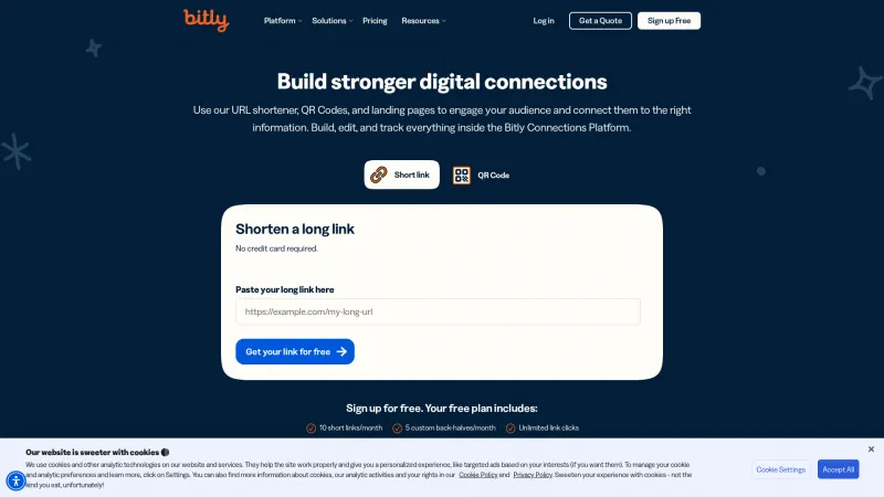 Homepage of Bitly