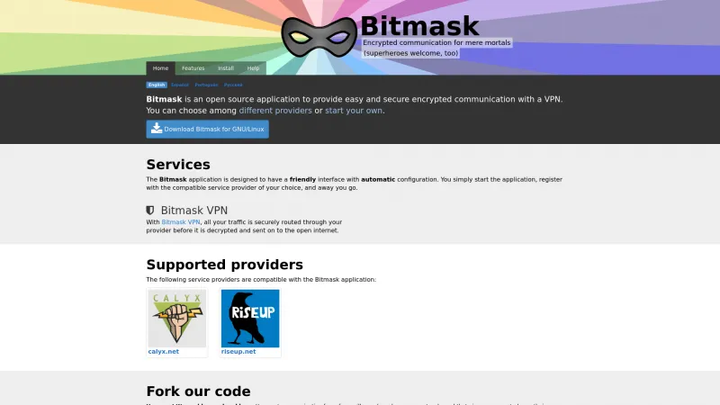 Homepage of Bitmask