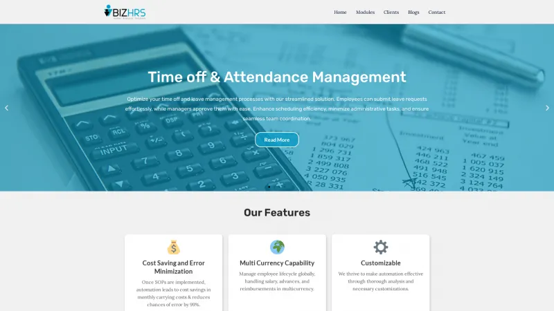 Homepage of BizHRS