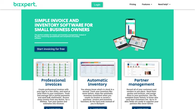 Homepage of BizXpert