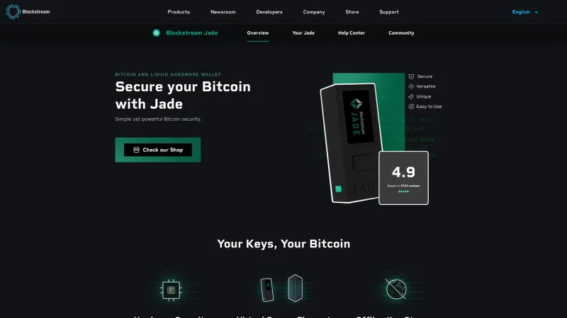 Homepage of Blockstream Jade