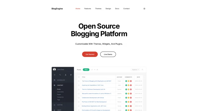 Homepage of BlogEngine