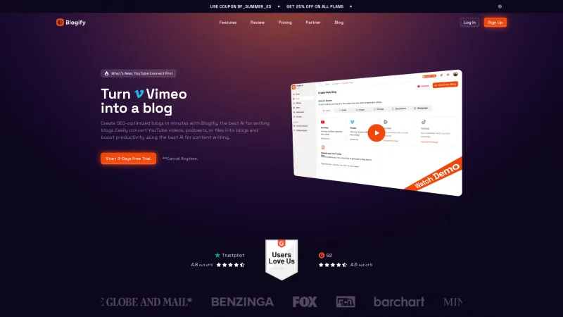 Homepage of Blogify