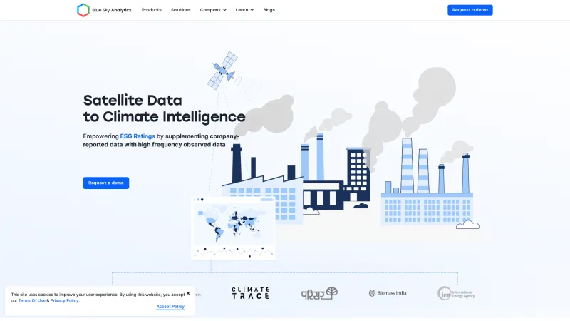 Homepage of Blue Sky Analytics