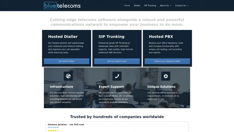 Homepage of Blue Telecoms