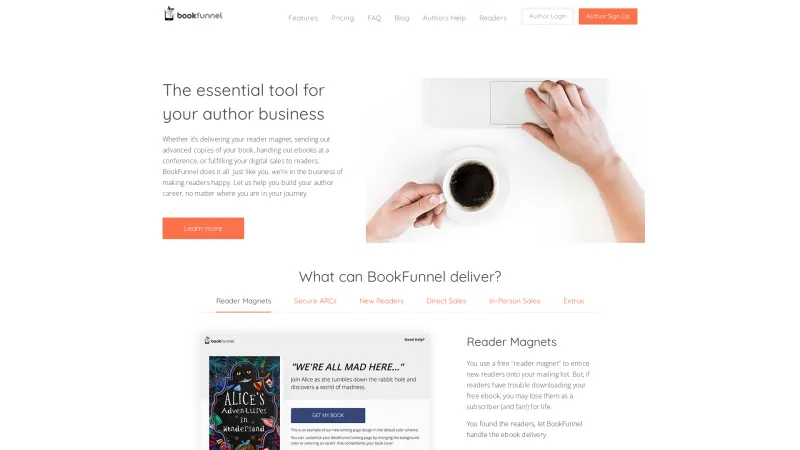 Homepage of BookFunnel