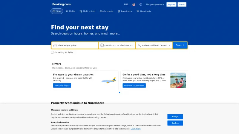 Homepage of Booking.com