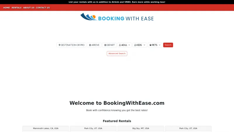 Homepage of Booking With Ease