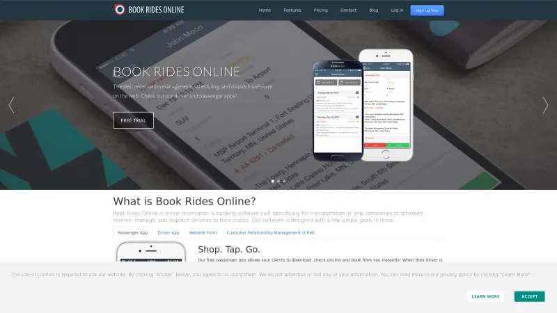 Homepage of Book Rides Online