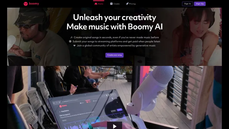 Homepage of Boomy