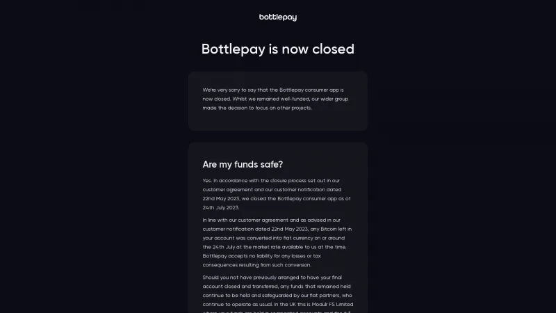 Homepage of Bottlepay