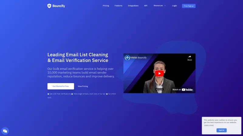 Homepage of Bouncify